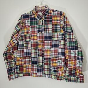 ORVIS Plaid Patchwork Madras Button-Up Shacket, Size 14